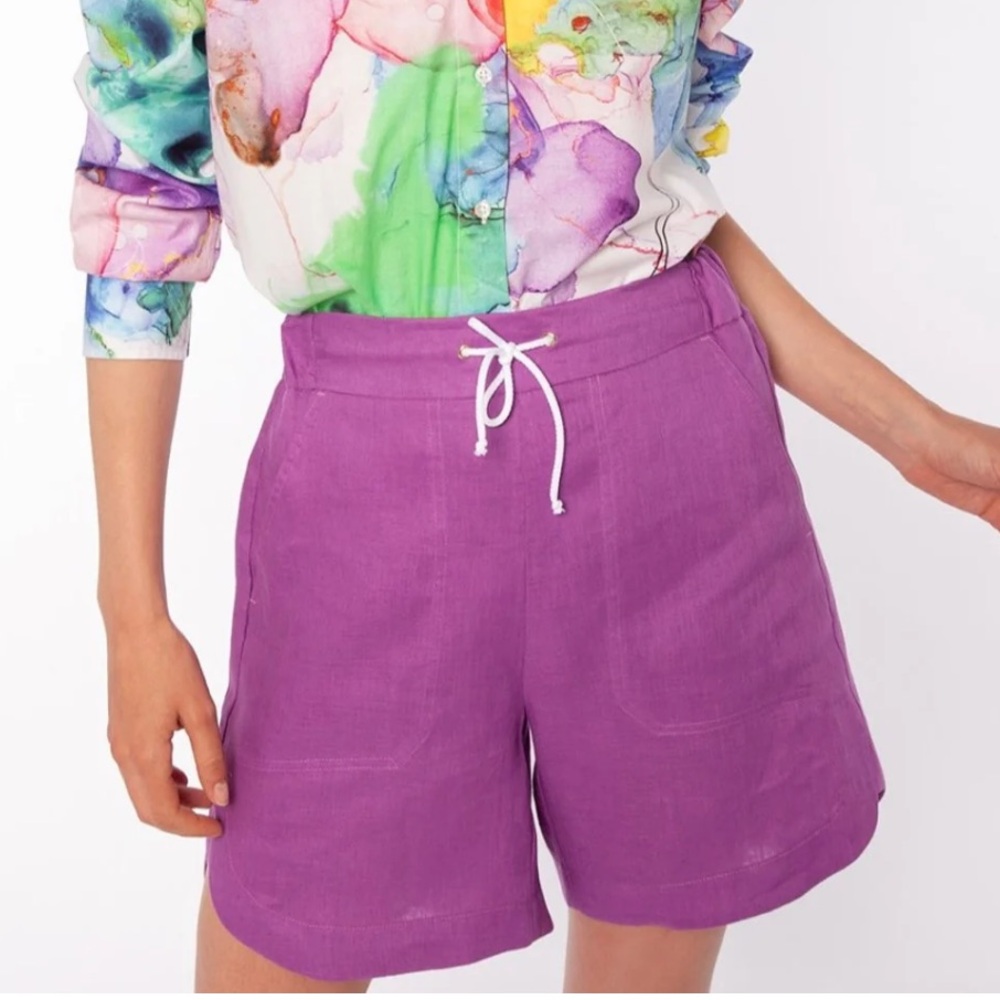 Vilagallo Anthropologie linen shorts purple High Rise